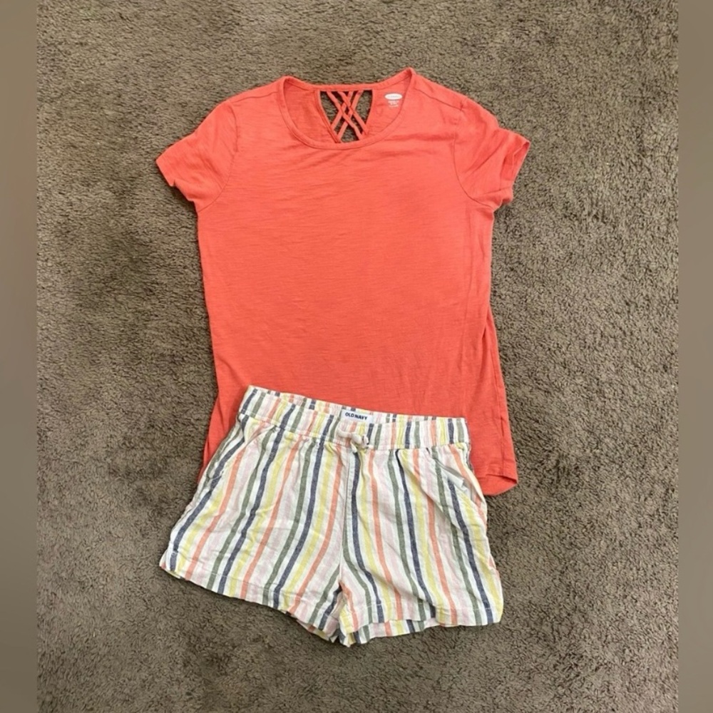 Girls Old Navy Coral Stripe Outfit size 14/16